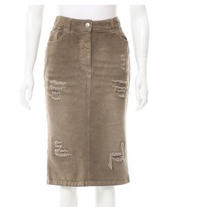 Dolce & Gabbana Khaki Green Distressed Denim Skirt